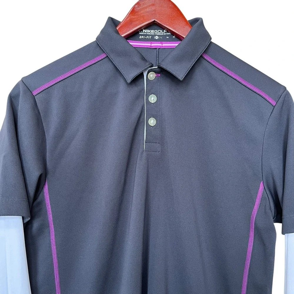 Nike Golf Polo Shirt Women's XL Gray White Long Sleeve Dri-FIT Collared Preppy